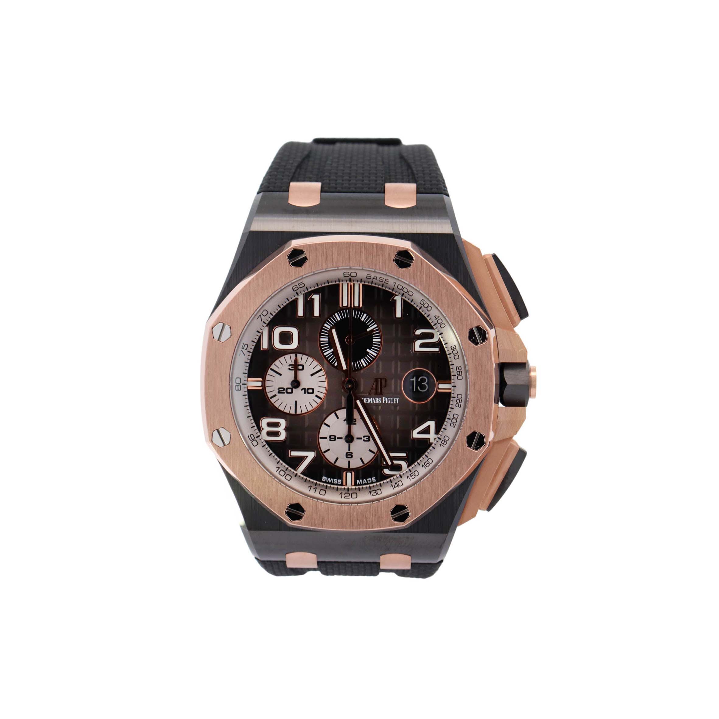 AUDEMARS PIGUET ROYAL OAK OFFSHORE BLACK CERAMIC 44MM SMOKED GREY ROMAN DIAL WATCH 26405NR.OO.A002CA.01